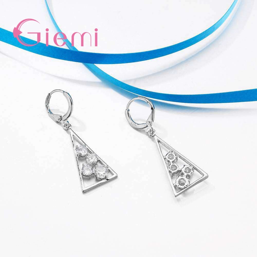 100% 925 Sterling Silver Necklace Pendants for Women Wedding Party Geometry Cubic Zirconia Hoop Earring Sets Lover Girl