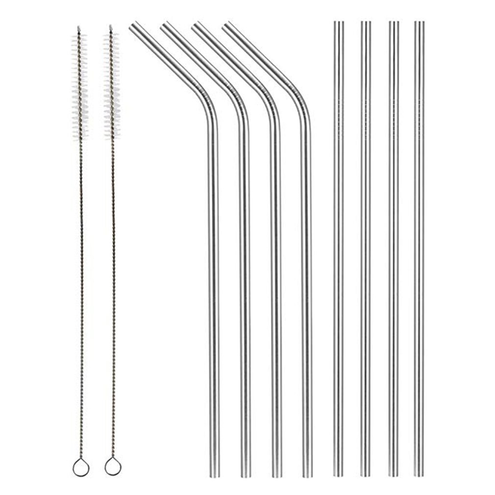 Reusable Metal Drinking Straws 4/10Pcs 304 Stainless Steel Sturdy Bent Straight Drinks Straw &amp; Bamboo straws: Dark Khaki