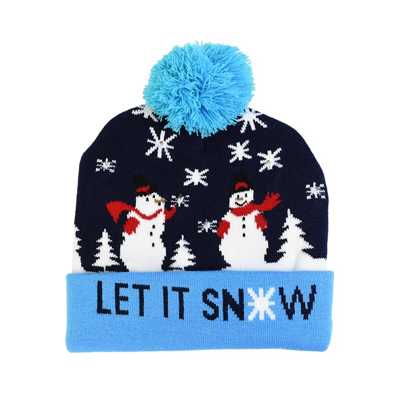 Julehuer beanie sweater led lys strik hue julepynt natal elg hue lys op strikket hue til børn: B05