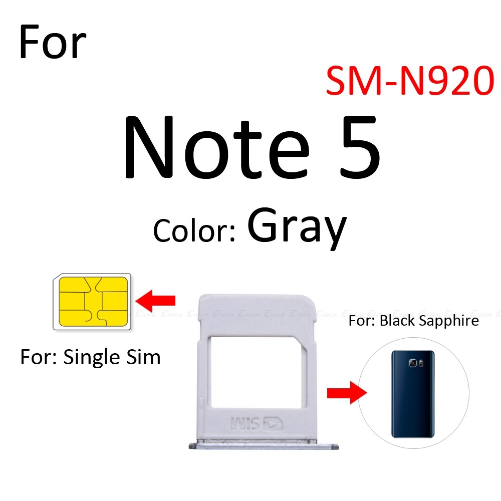 Sim-kort socket slot bakke læser holder stik micro sd adapter beholder til samsung galaxy note 5 n920 reservedele: Note 5 enkelt grå