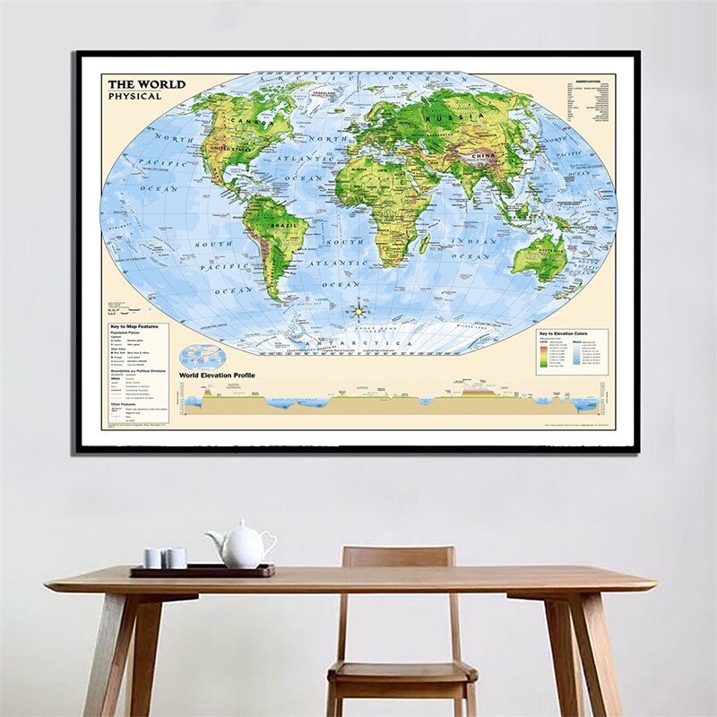 24x36 inches The World Physical Map With Key to th... – Grandado