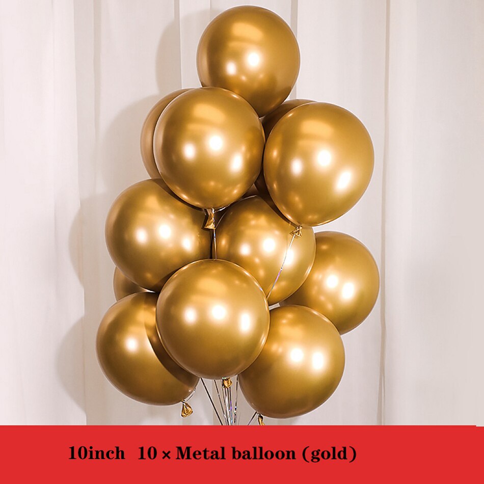10pcs 10inch Matt Red Pomegranate Latex Balloons Birthday Party Decorations Kids DIY Double Balloons Year's Wedding Decor: Golden metal balloon