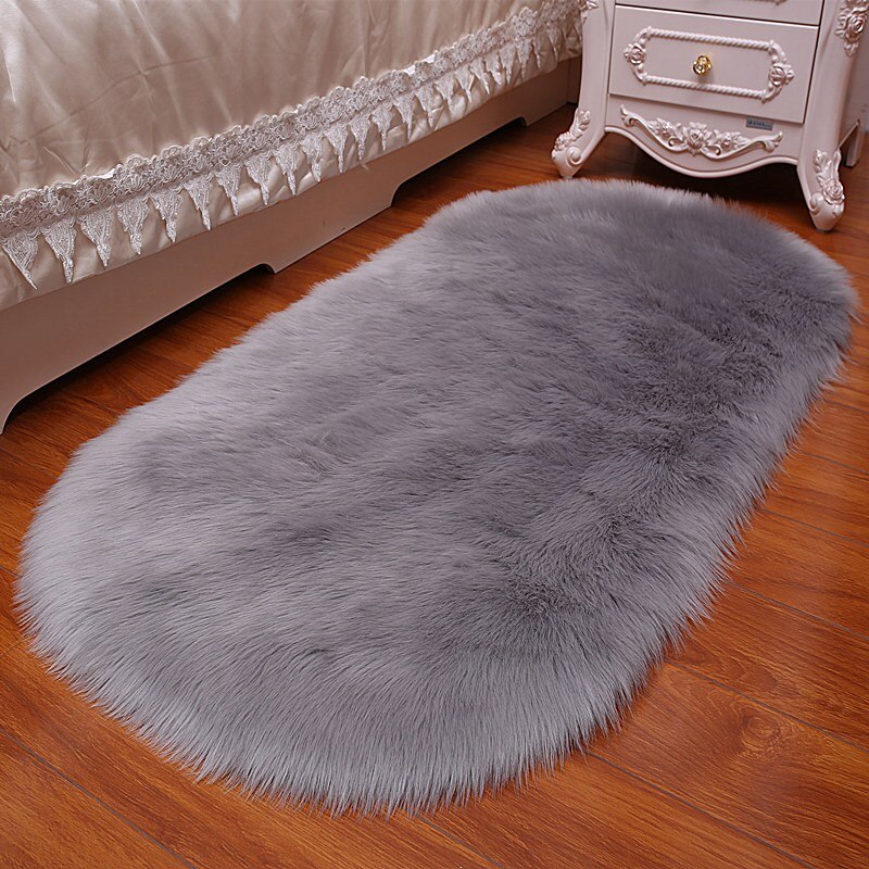 Tapis en peau de mouton moelleux fourrure Faux tapis et tapis pour la maison salon épais lit chambre zone tapis cheveux longs solide tapis décor à la maison: 60x120cm / Grey