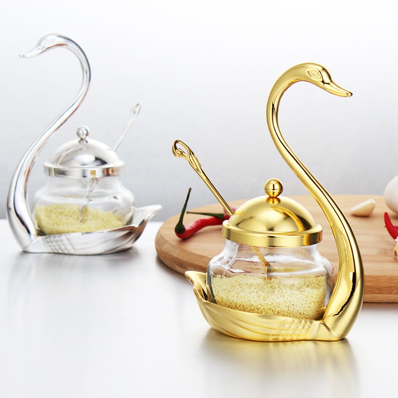 Swan aluminium krydder grytesett krydder beholder legering krydder glass krukke salt sukker bolle pepper kaffe arrangør