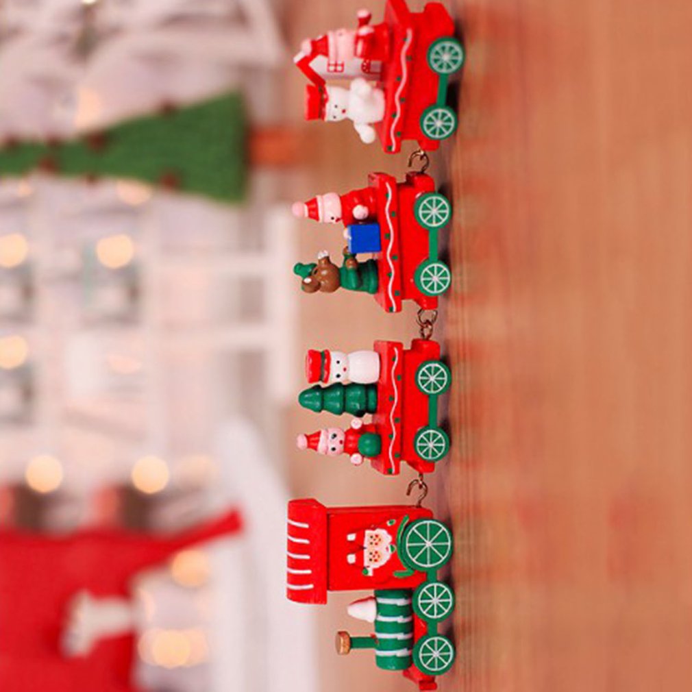Christmas Wooden Train Toys Lovely Decoration Christmas Ornaments Wooden Train Children's