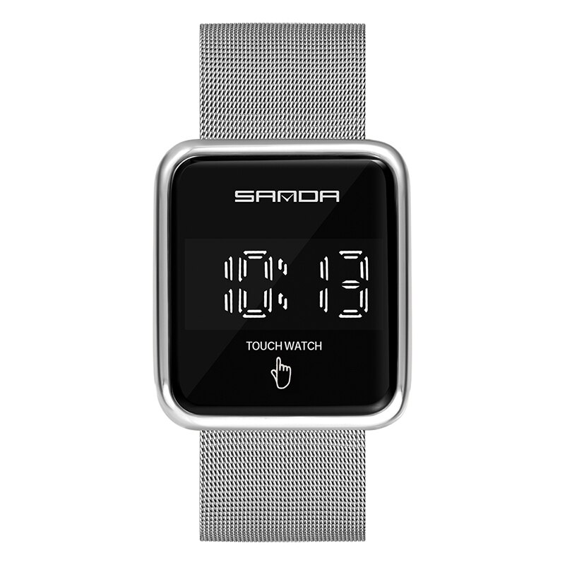 Sanda Mode Mannen Led Display Vierkante Touch Screen Digitale Horloges Waterdicht Outdoor Sport Horloge Voor Relogio Masculino: Silver