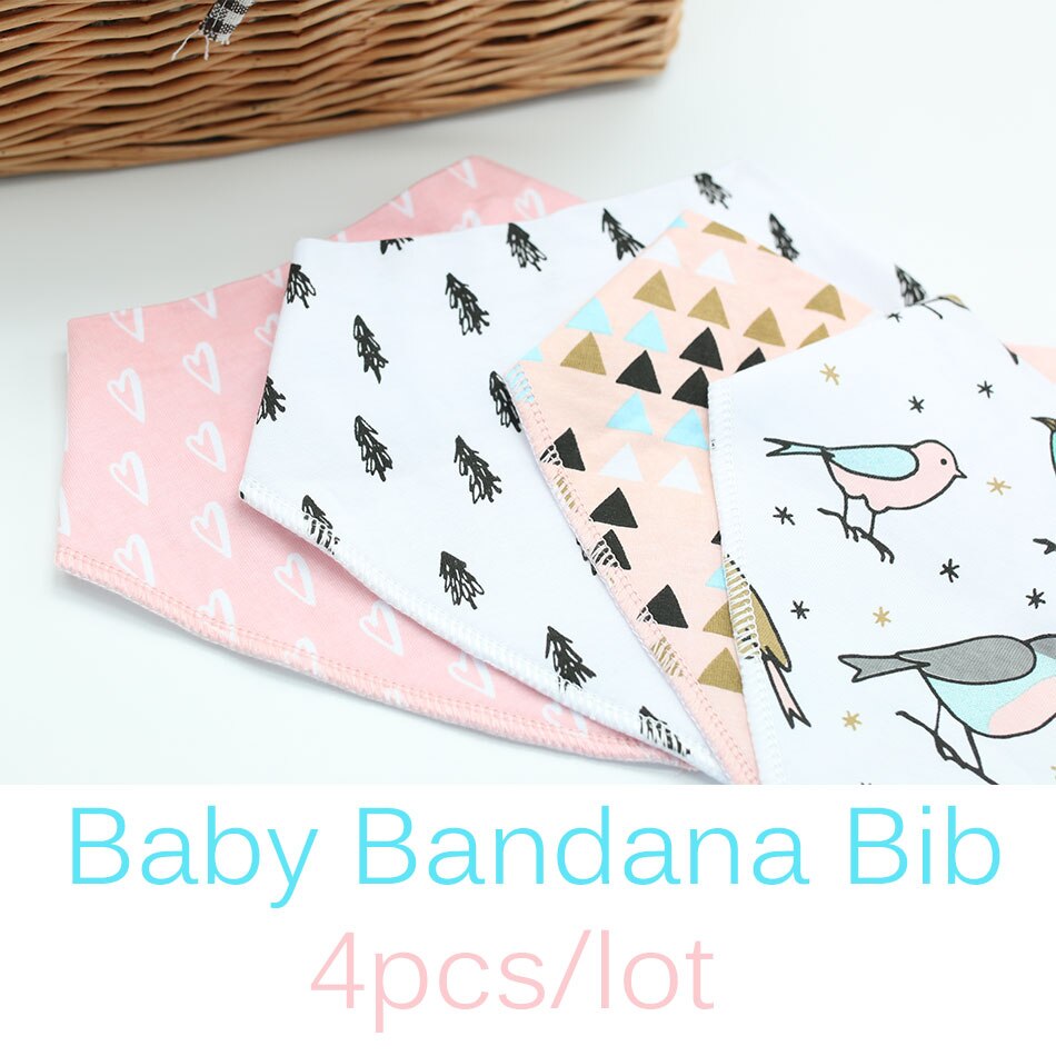 Gelukkig Fluit 4 Pcs Slabbers Dubbele Lagen Katoenen Baby Peuter Voeden Bandana Slabbetjes Speeksel Handdoek Driehoek Hoofd sjaal