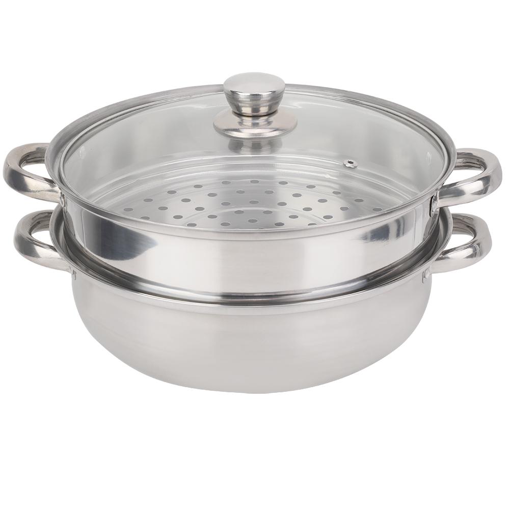 Stainless Steel Cookware 27cm/11in 2-Layer Steamer Pot Cooker Double Boiler Soup Steaming Pot
