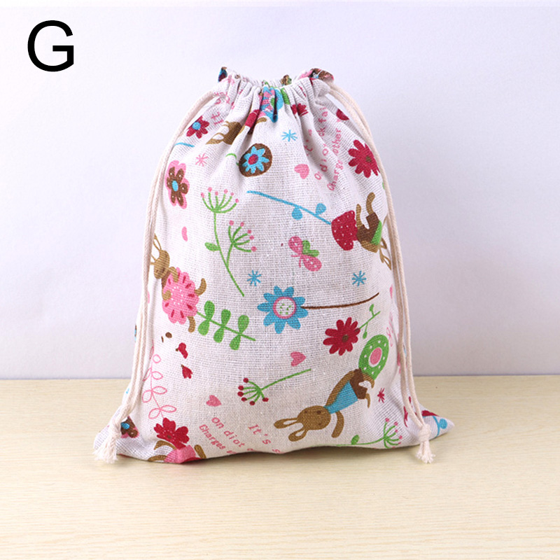 Bolsa de tela de lino y algodón, bolsa con cordón, estampado de plantas y animales bonitos, bolsa de almacenamiento de zapatos de tela de viaje para niños, estuche de maquillaje, bolsa de de Navidad: Amarillo claro / 13x8x15 cm