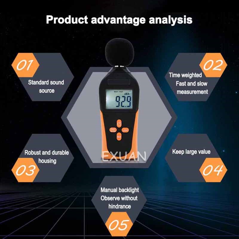 Medidor de ruído digital/mini medidor de nível sonoro/medidor de decibel db/verificador de volume de ruído/detector de ruído ambiental