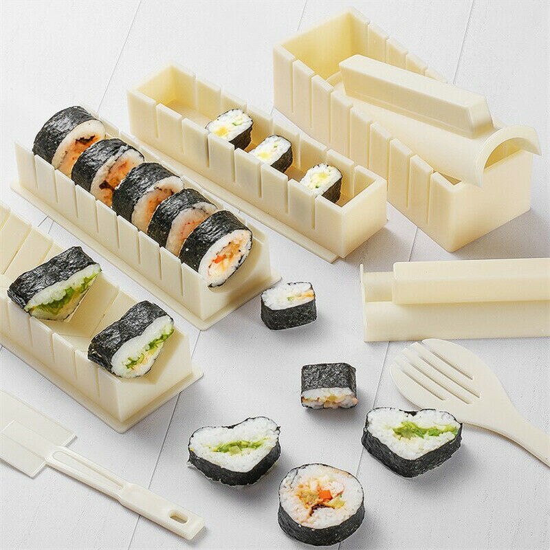 Sushi Maker Rice Mold Set DIY Japanse Rice Ball Roll Mold Heart Round Shaped Sushi Making Mould Kit Kitchen Cooking Tools