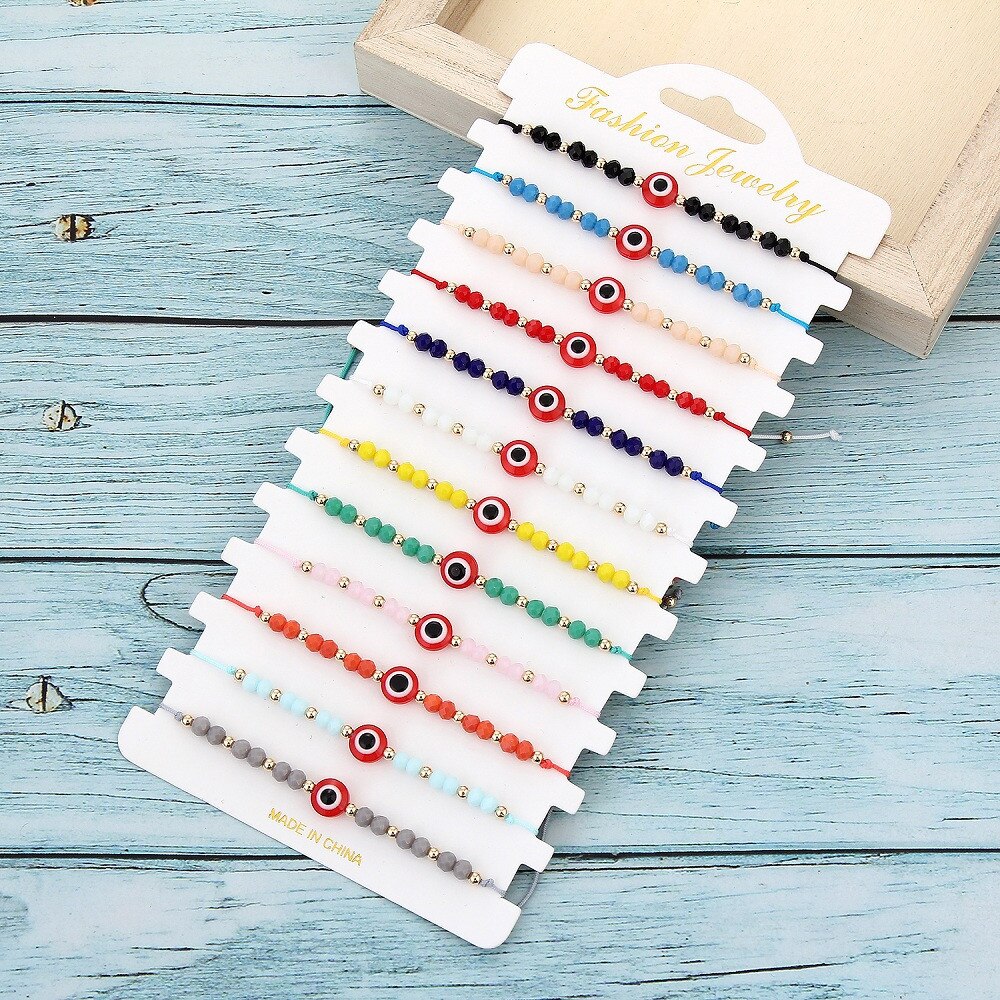12 stuks/partij koppels vrouwen blauwe turkse boze oog bedels armbanden kristallen kralen verstelbare touwketting enkelbandjes kind meisjes sieraden
