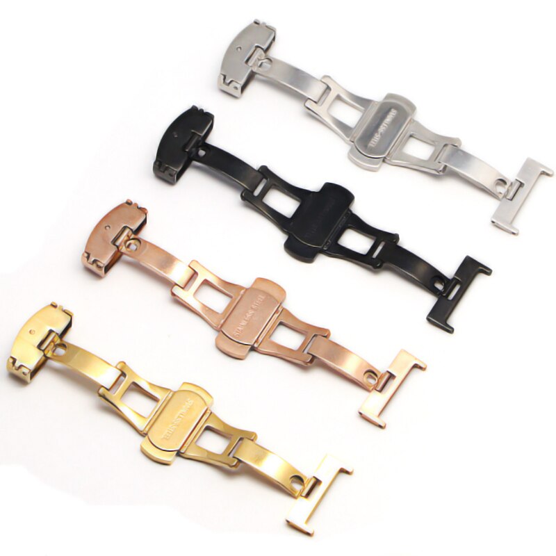 Schmetterling Einsatz Schnalle Automatische Doppel Klicken Edelstahl Spange Band Für Uhr Band 16mm18mm 20mm 22mm Armbinde Verschluss