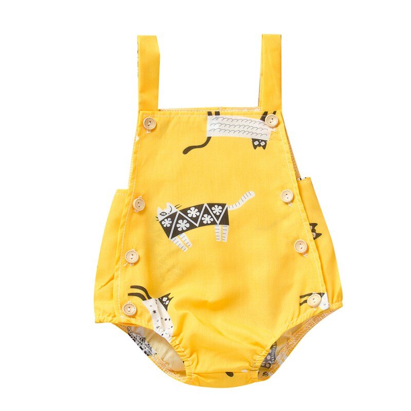 Été bébé garçons filles body coton sans manches dessin animé imprimé fronde combinaison une-pièce vêtements: E / 6M