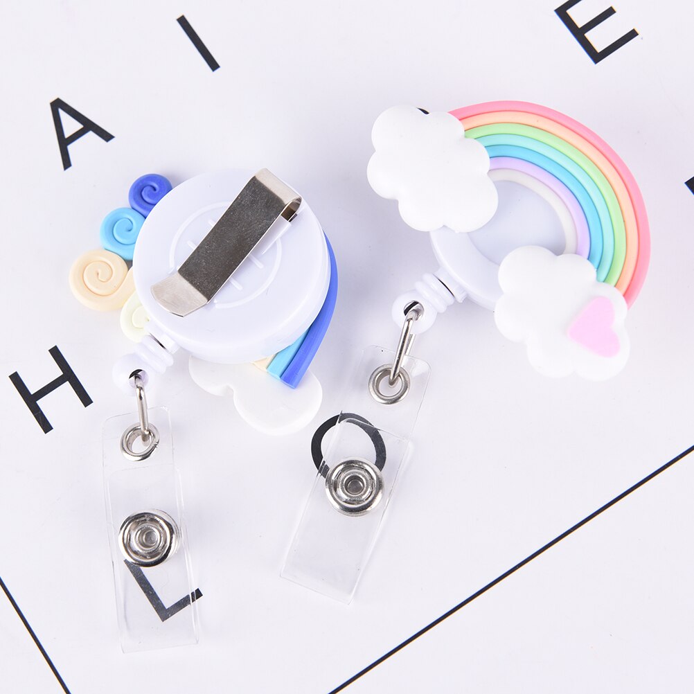 1Pcs Schattige Kleine Tag Kaarthouder Reel Voor Card Leuke Lolly Regenboog Intrekbare Badge Reel Id Card Clip Id badge