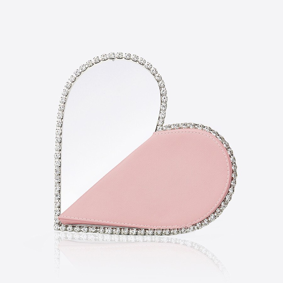 Diamond Red Heart Evening Clutch Bags Metal Handle Circle Purse Chic Rhinestone for Women Wedding Party Flaps: Heart Pink