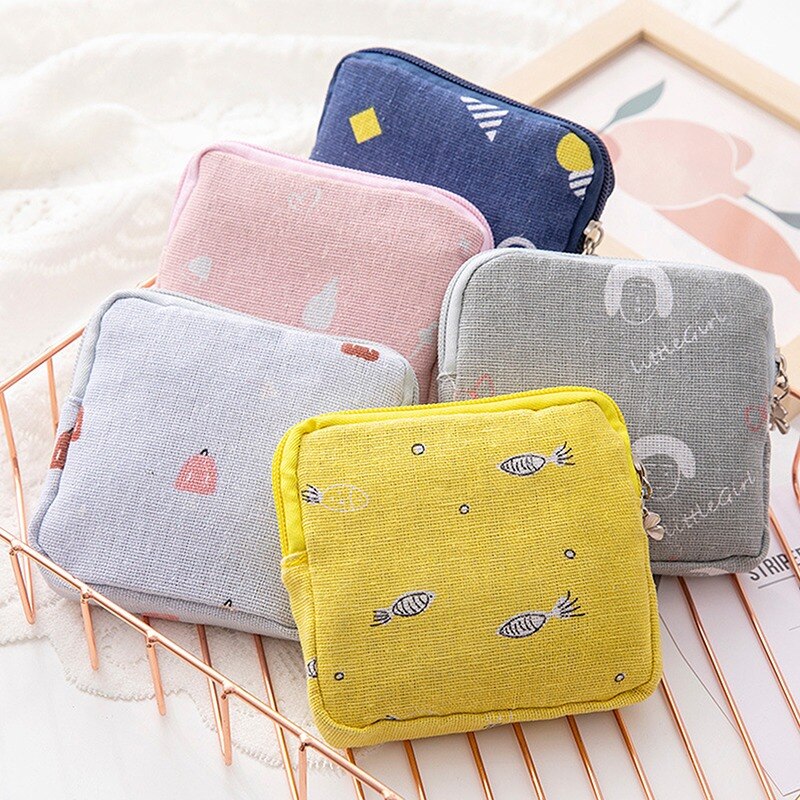 Women Girl Sanitary Pad Pouch Napkin Towel Storage Bag Credit Card Holder Coin Purse Cosmetics Headphone Case Sanitary Pouch