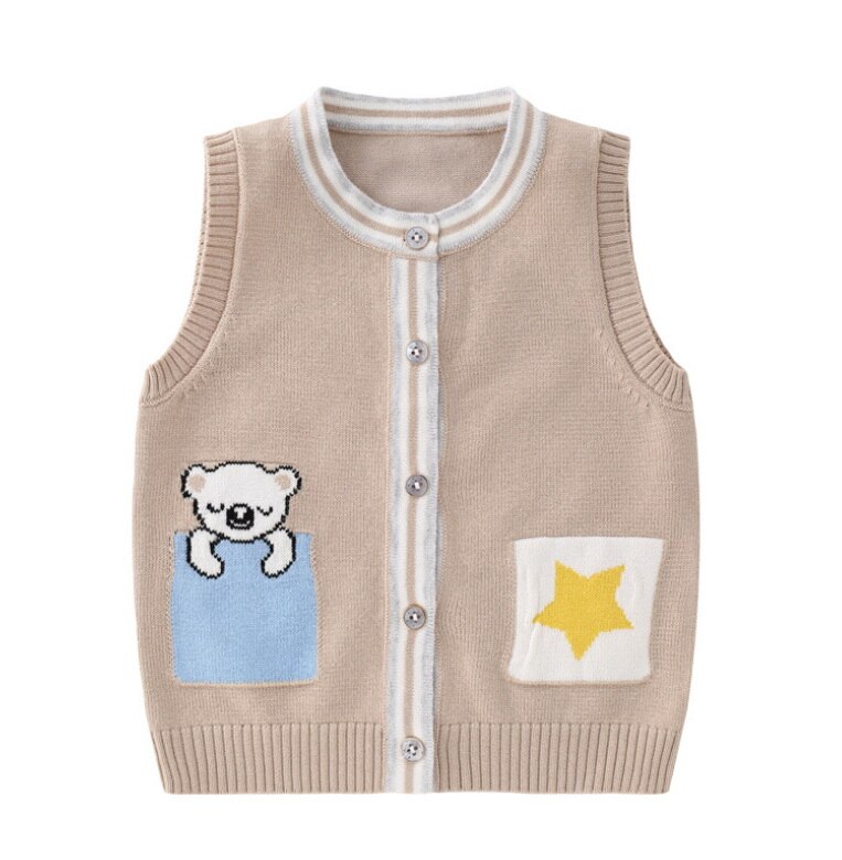 Herfst Baby Meisjes Jongens Vest Open Stitch Cartoon Luiaard Ronde Kraag Breien Trui Vesten Kinderen Uitloper E3019