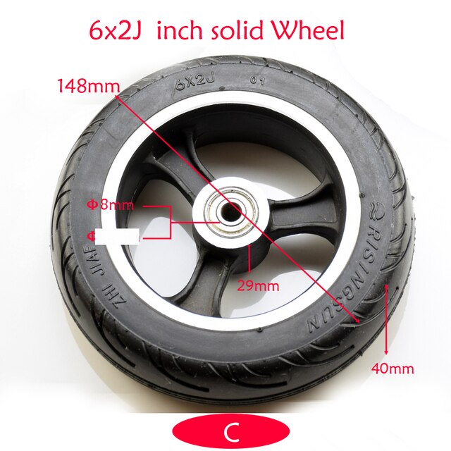 Roue avant universelle pour trottinette électrique, 5 pouces, 6 pouces, 6x2, avec roulement, solide, gonflable, 8/10mm, trou d&#39;essieu, chariot: C 8MM