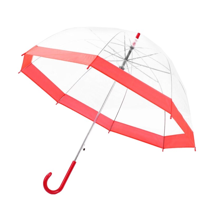 Transparente guarda-chuva criativo chuva ensolarado feminino meninas senhoras novidade itens alça longa guarda-chuvas à prova de chuva unbrellas: Vermelho