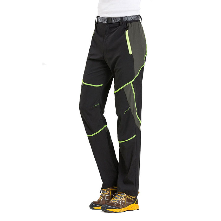 JACKSANQI Men&#39;s Summer Quick Dry Ultra Thin Pants Outdoor Stretch Hiking Pants Mountain Climbing Trekking Cycling Trousers RA010: Black Green line / Asian Size L