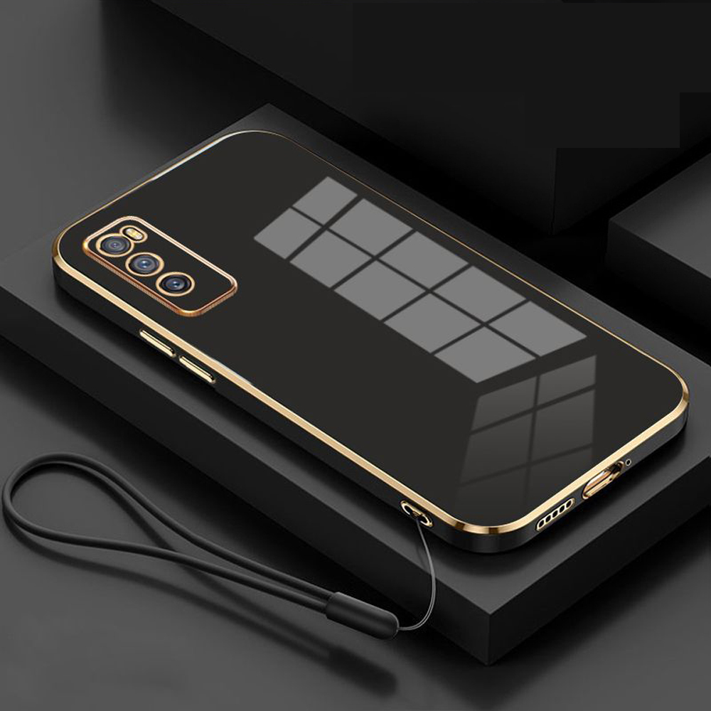 For vivo V20 SE Case Vivo Y70 phone Case V20SE Luxury Plating Straight Edge TPU Soft Cover V2022 V2023 Camera Shockproof Coque: aluminum / black