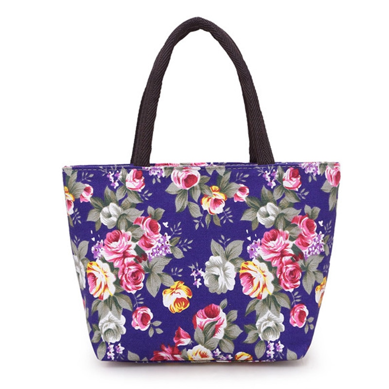 Blomstermønster kvinder lille håndtaske slidstærk canvas casual tote dame dejlig billig pris indkøbspose sæk