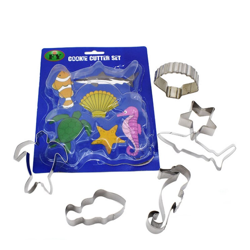 6pcs/set Sea Cookie Cutters Shell Turtle Shark Fish stainless steel Biscuits Moulds Baking Tools