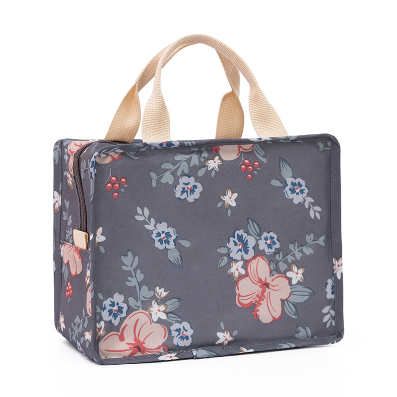 PLEEGA Fresh Insulation Cold Bales Thermal Oxford Lunch Bag Waterproof Convenient Leisure Bag Cute Flamingo Cuctas Tote 1PC: B-Gray flowers