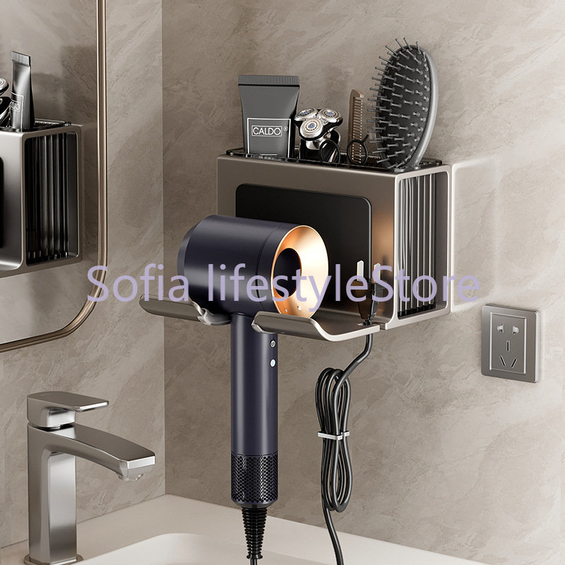 Soporte de aluminio para secador de pelo, estante montado en la pared para baño, estantes de almacenamiento, accesorios, soporte para cepillo