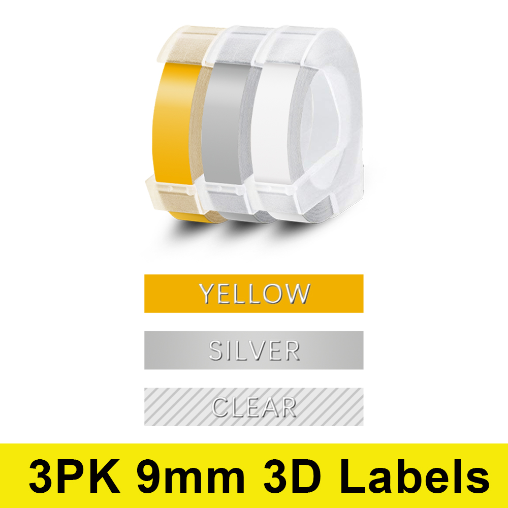 3PK 9mm 3D tłoczenie taśma z etykietami dla Motex E101 drukarka do etykiet dla Dymo E-101 instrukcja maszyna do pisania DIY 3D taśma drukarka etykiet maszyna: 3PK Mixed 09