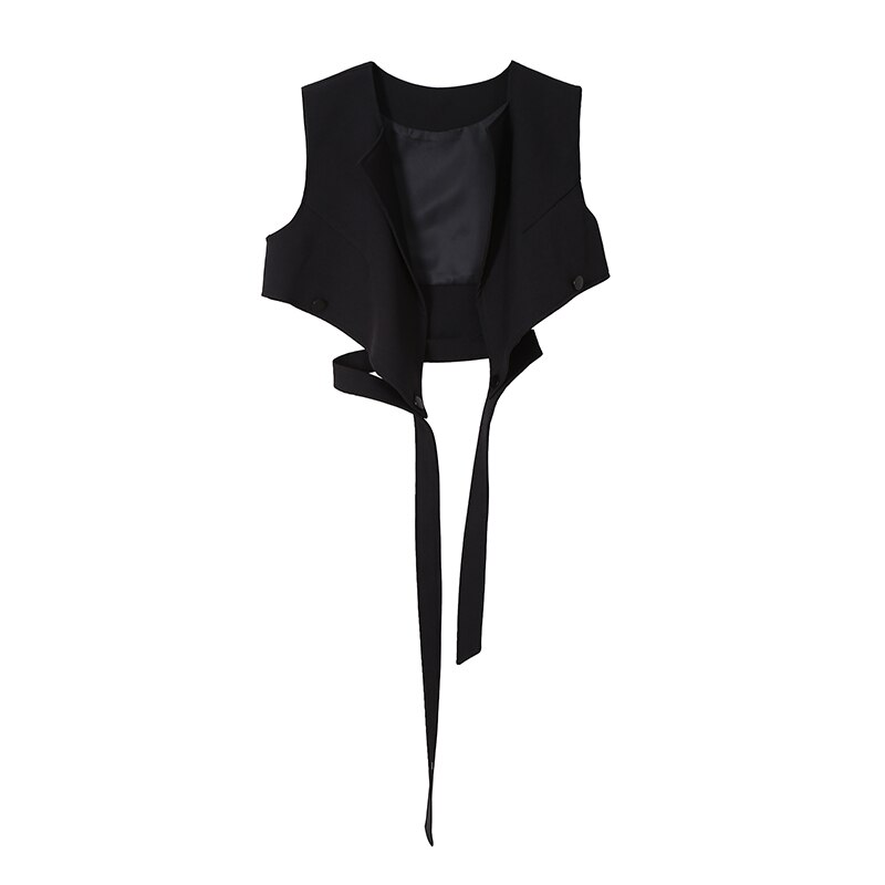 Langærmet ensfarvet hvid todelt sæt bluse skjorte og vest koreanske bluser feminin skjorte chemise femme 5412: Veste sorte 5412