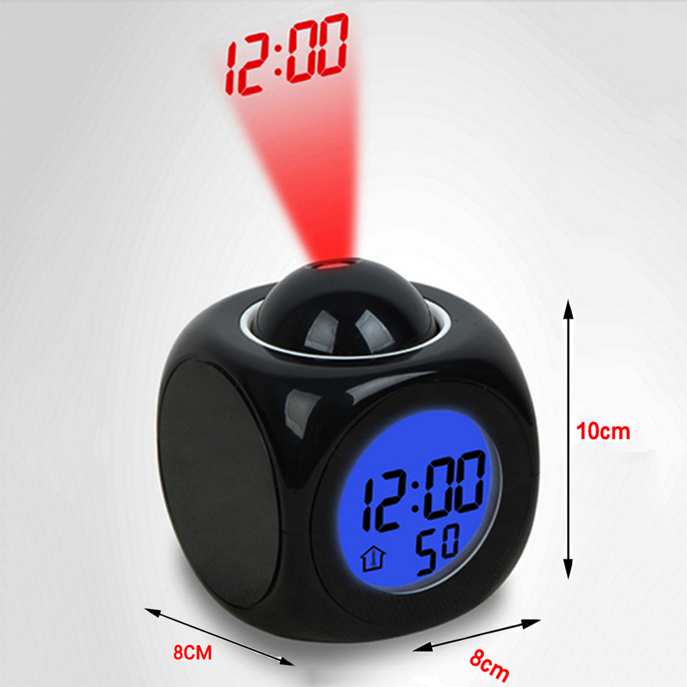 Night Light With Projector Digital Alarm Clock Lamp Voice Temperature Time Projection On Wall Ceiling For Home Table Decoration