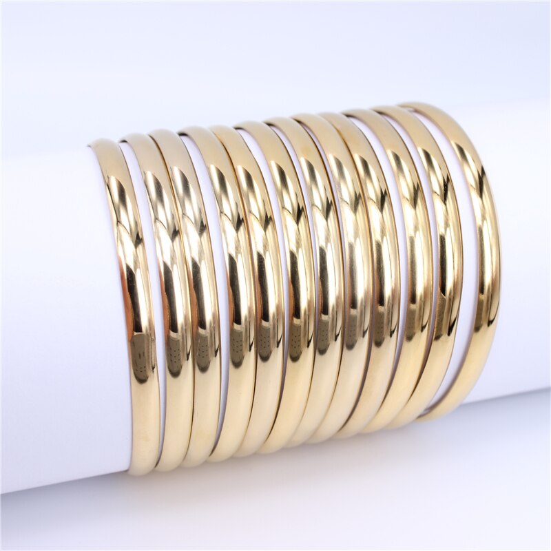 12 stykker/sæt guldfarve 316l rustfrit stål smykker armbånd og armbånd til kvinder armbånd smykker  sz019: Guldfarve 6mm 12 stk