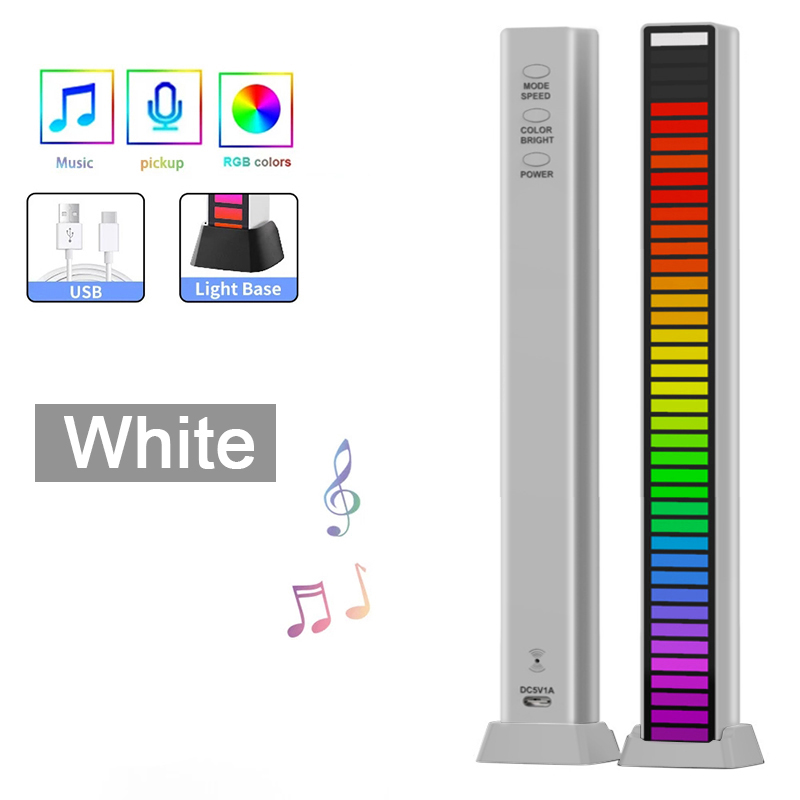 Pickup Rhythm Light Usb Led Strip Licht Auto Geluid Controle Lamp Rgb Voice-Activated Muziek Ritme Omgevingslicht Met 32LED 8 Kleur: White