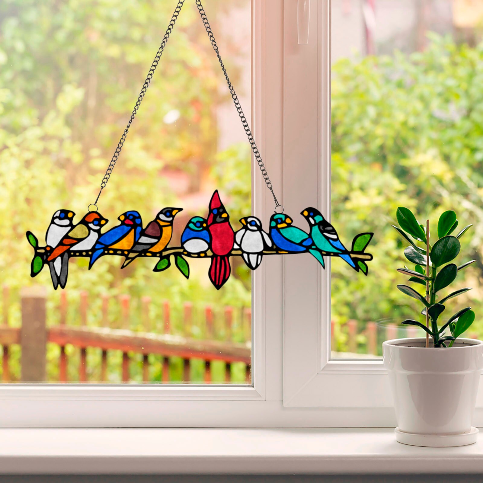 Bird Window Hanging Suncatcher Acrylic Stained Hanging Birds Decoration Rainbow Home Garden Decor Hanging Decorations C09