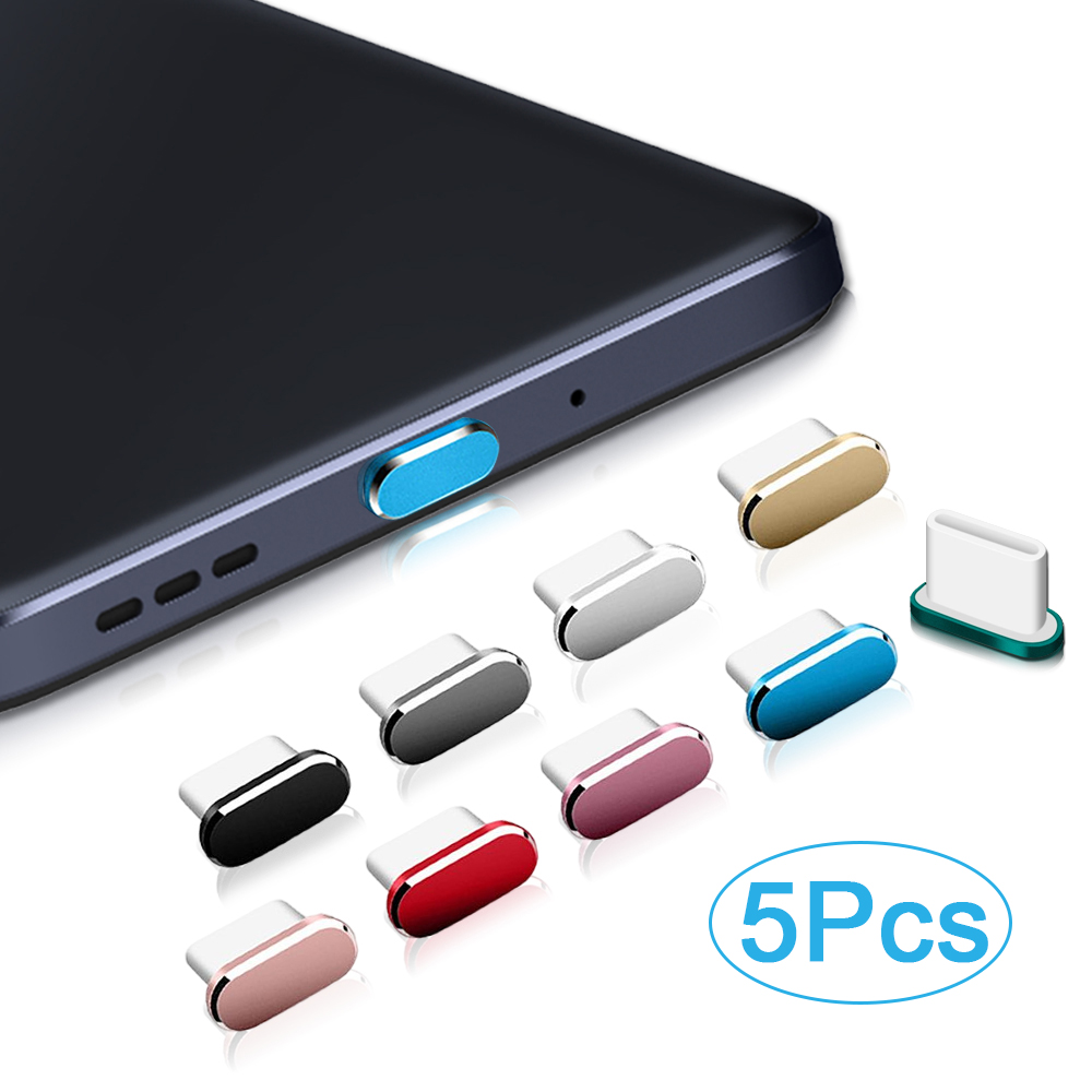 5 bouchons anti-poussière en métal pour Port de chargement de téléphone de Type C, couvercle de protection anti-poussière, capuchon étanche, décoration pour Samsung Xiaomi