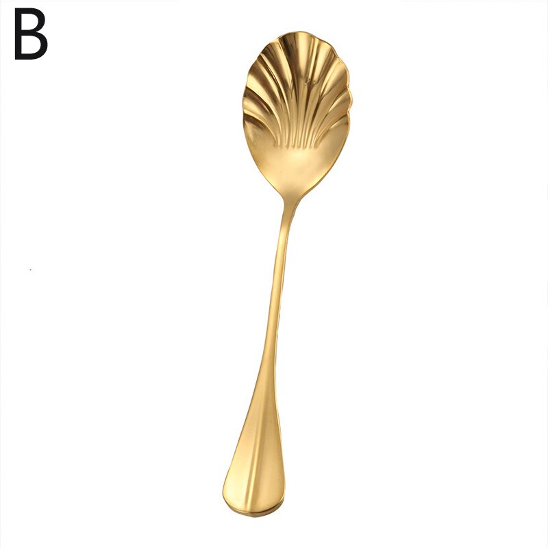 Shell Shape Stainless Steel Spoon Teaspoons Coffee Spoons Ice Cream Sugar Dessert Spoons Tableware Kitchen Accessories: B