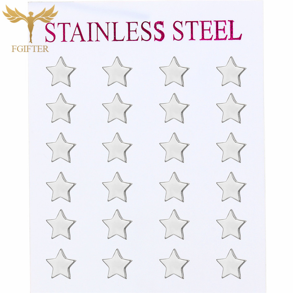 12 pares de pendientes de estrella para mujer y hombre, joyería para Piercing en la oreja, conjunto de pendientes de tuerca de acero inoxidable, , de de reventa