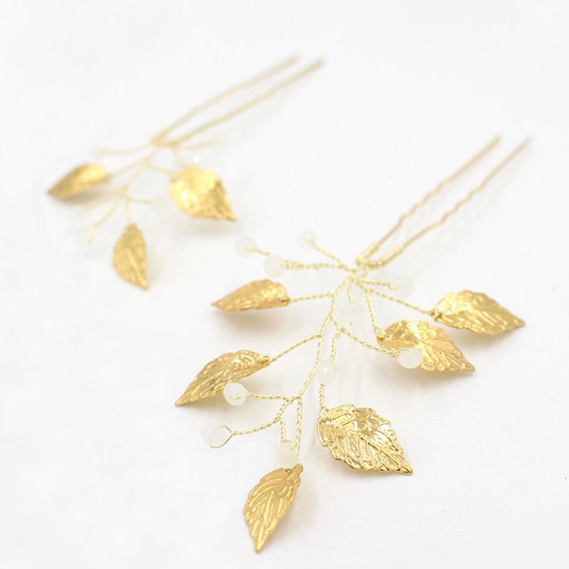 Accesorios para el cabello de decoración para boda, conjunto de pasadores de pelo hechos a mano con hojas Vintage de plata y oro, tocado de novia para y banquete