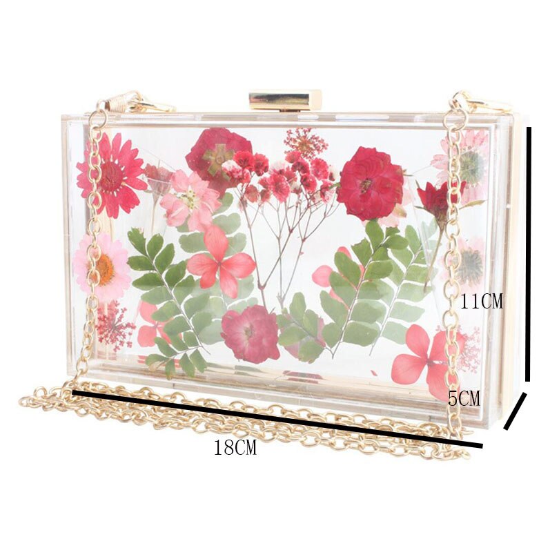 Bolso de mano de plástico con flores transparentes para mujer, bolsa de hombro transparente, de noche, con perlas