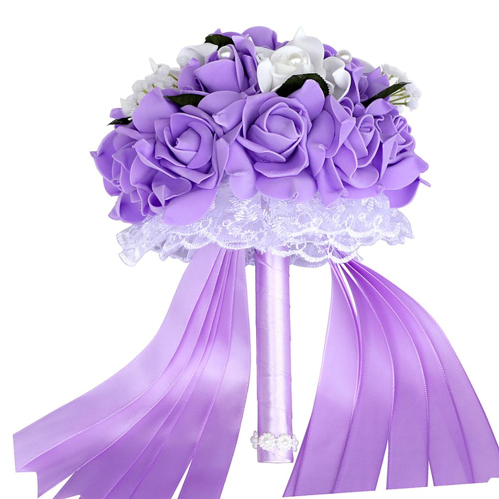 Ramo de novia Artificial Simple de 9 colores para dama de honor con flores de espuma PE ramo de rosas de boda hecho a mano decoración de FW007B: purple