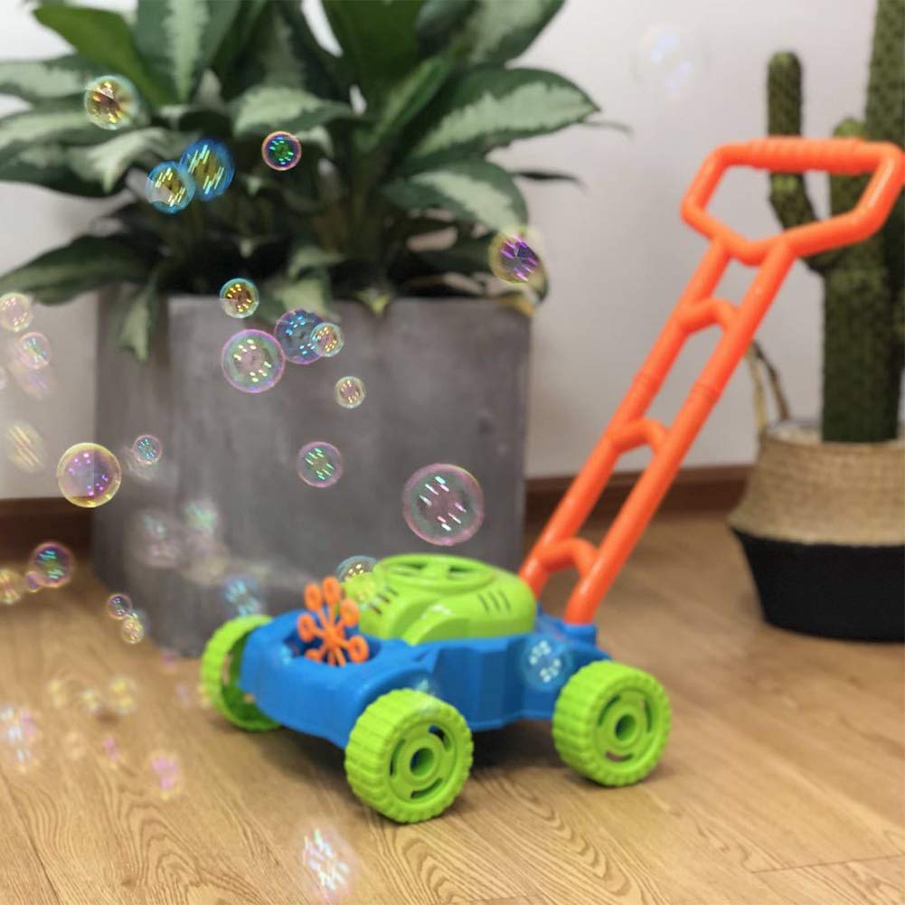 Mini coche de burbujas automático para niños, cortacésped de burbujas de 49cm, andador de sonido de juguete para exteriores, de cumpleaños, líquido casero