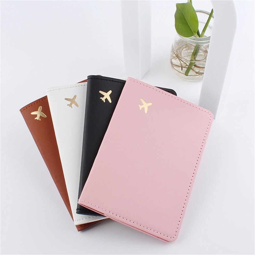 Vliegtuig Patroon Paspoort Cover Beschermende Pu Leather Vrouwen Mannen Reizen Creditcardhouder Id &amp; Document Houder Protector