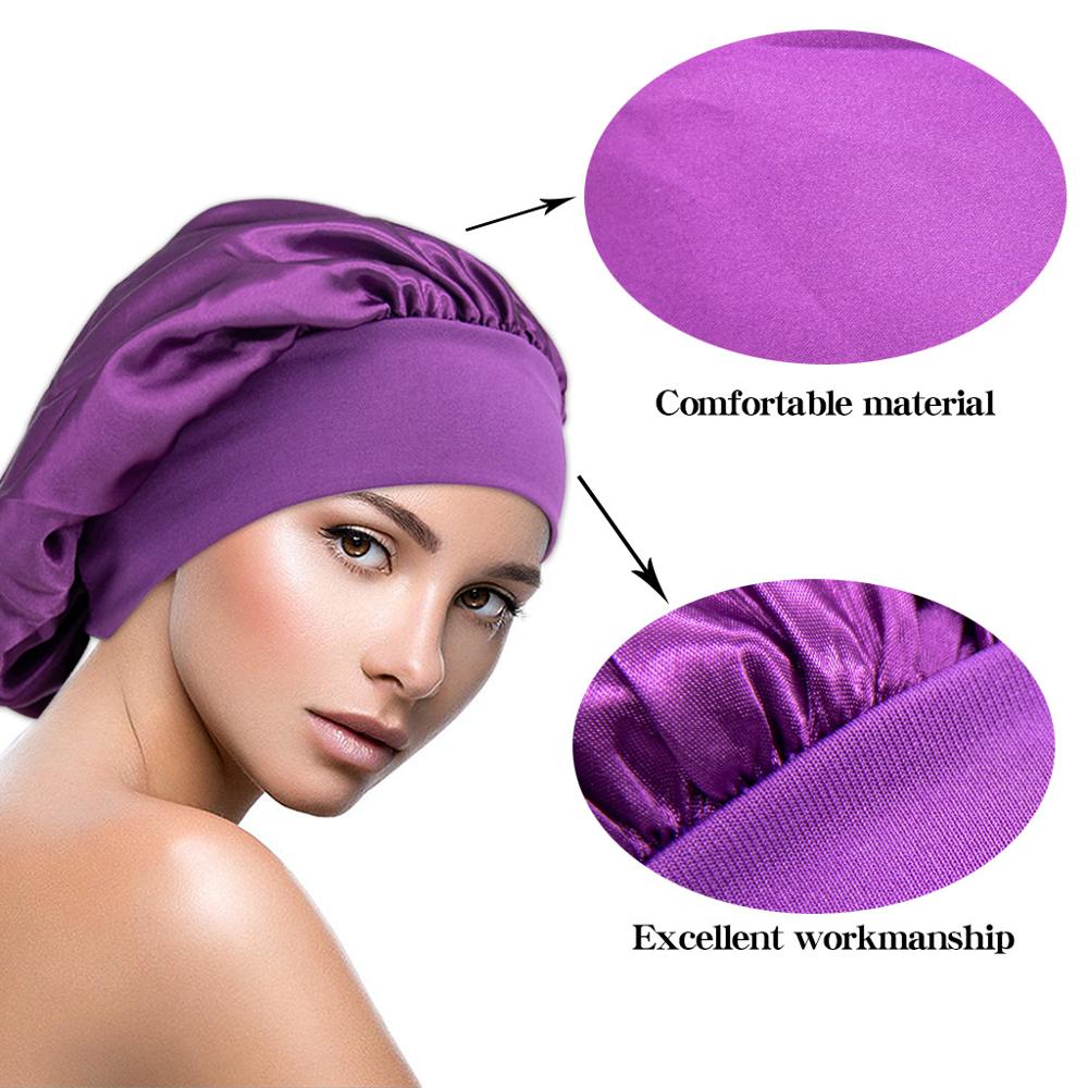 Gorro de descanso de ala ancha de satén para mujer, gorro de dormir para el cuidado del cabello, gorro de noche, Unisex, gorro de ducha, envoltura de cabeza de seda