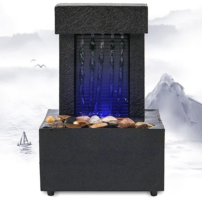 Indoor Tafelfontein Met LED Verlichting - Kleine Waterval Voor Huis Of Kantoor, USB Of Batterij (AA, Niet Inbegrepen)