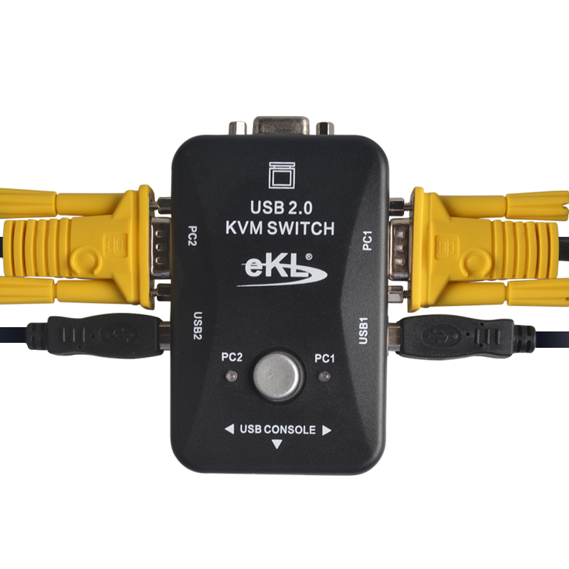 KVM Switcher 2 Port USB VGA Switch Box with Control Button include connect cable
