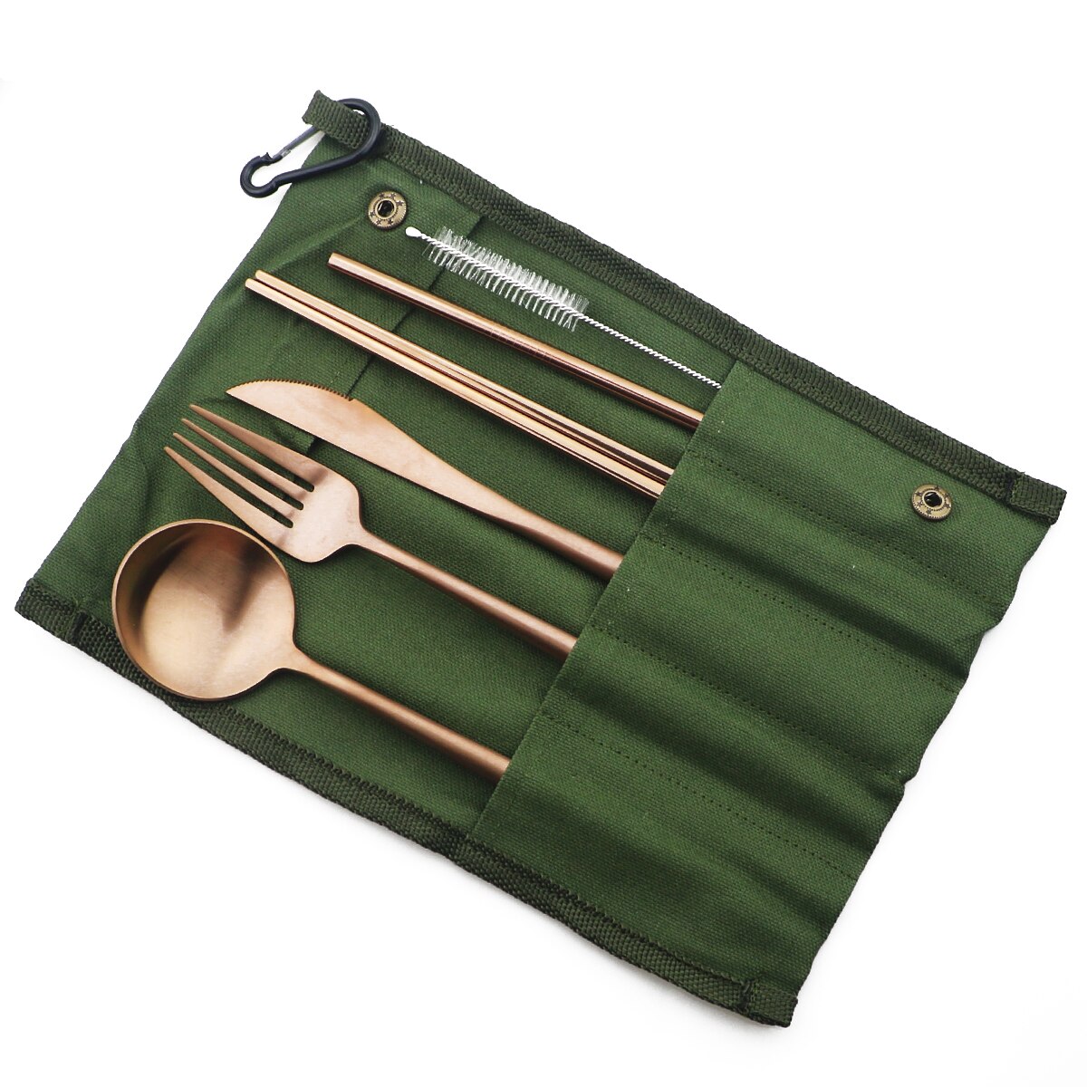 Rainbow Knife Fork Spoon Chopsticks Straw Set Portable Flatware Metal Travel Storage Cutlery Set Picnics Offices BBQ Accessories: Green A Bag Rose