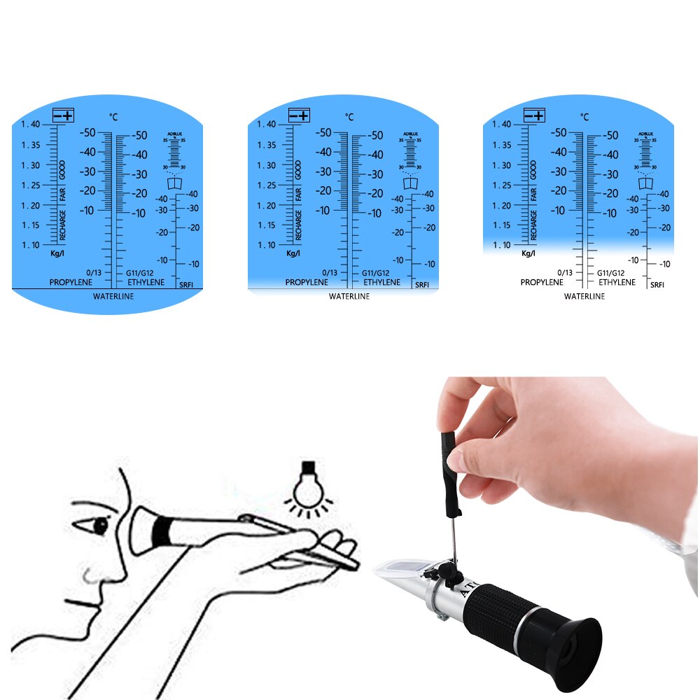 Medidor de concentración de anticongelante 4 en 1 con batería de refractómetro, medidor de Urea para vehículo, agua de vidrio, Adblue, glicol fluido ATC