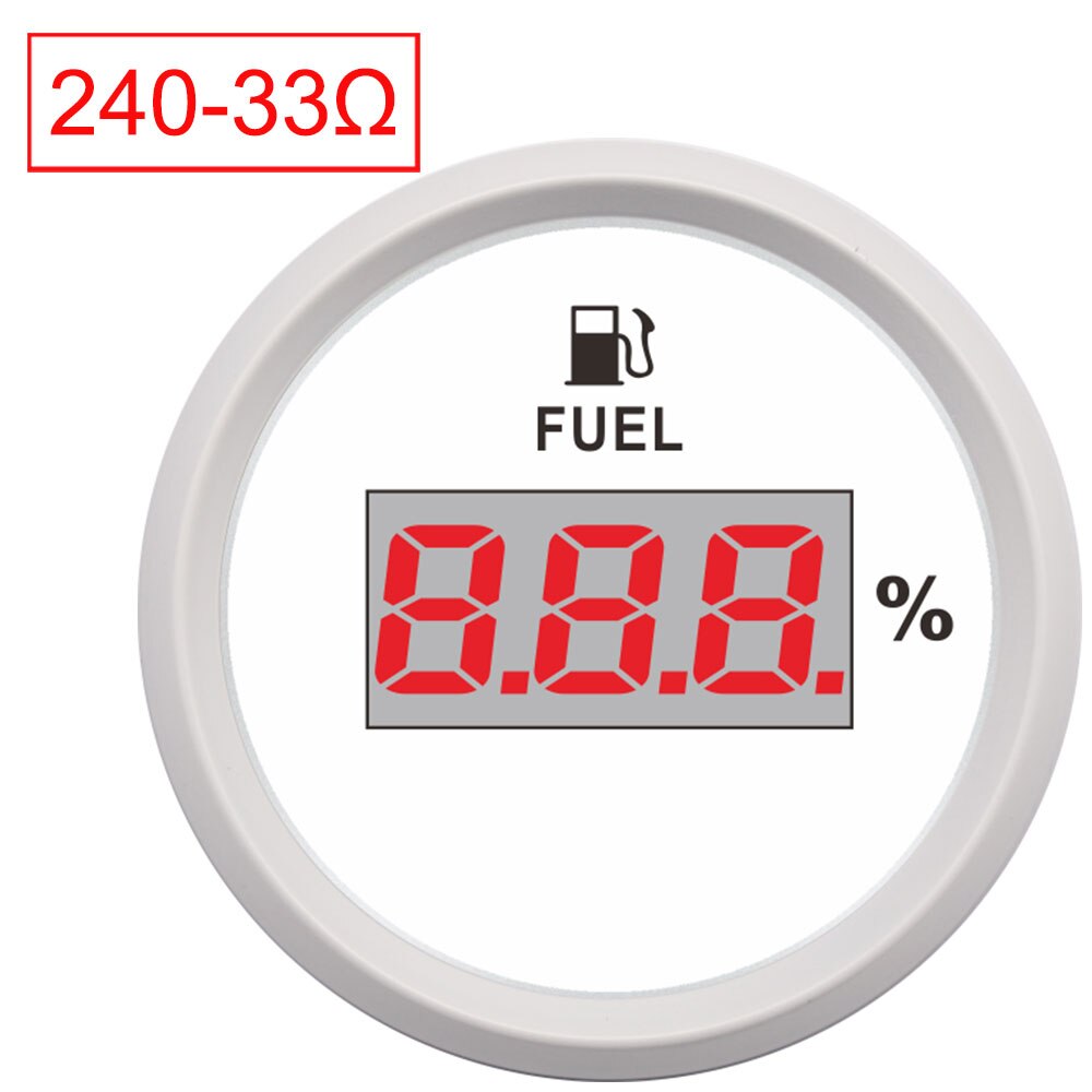 52mm Auto Digital Fuel Level Gauge LCD Waterproof Marine Car 240~33 ohm /0~190 ohm Oil Meter boat motorcycle fuel indicator: white-240-33 ohm